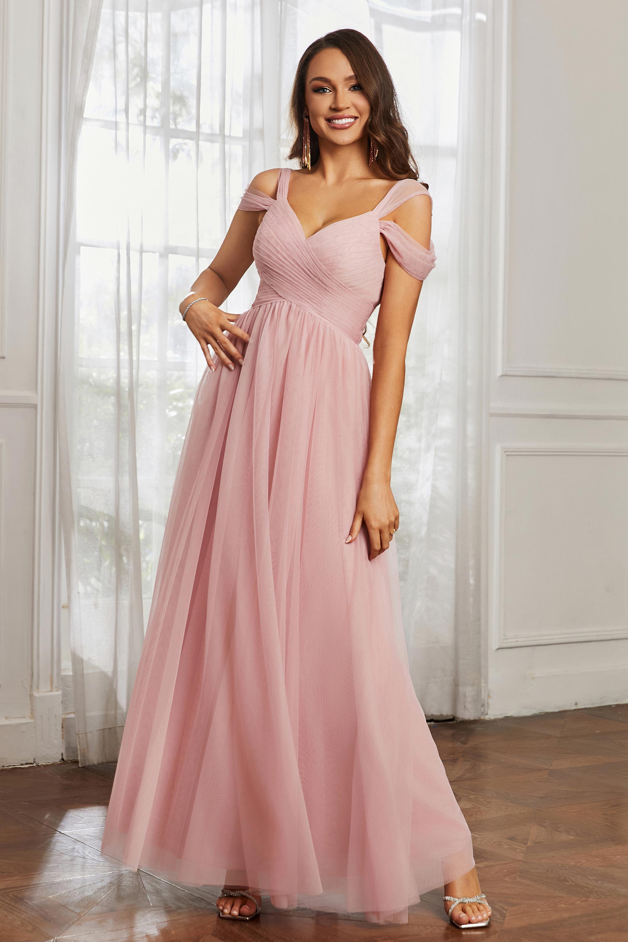 Robe Pliss?� en A-ligne en Tulle ?� Hors de l'??paule Longueur au Sol �?? DUNTERY FR