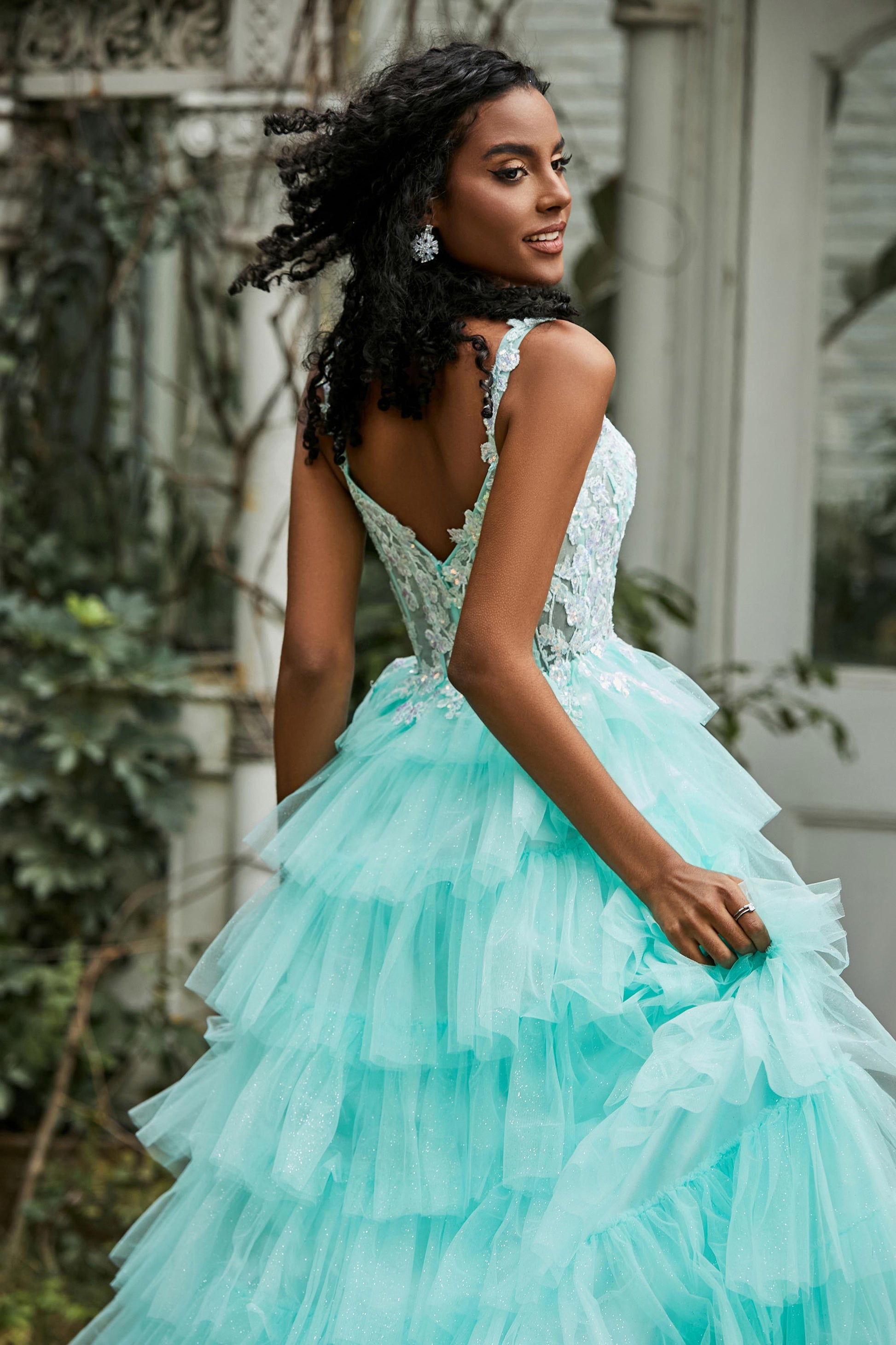 Tulle Robe Bal Princesse Trapèze Princesse Col En V Tulle Ras Du