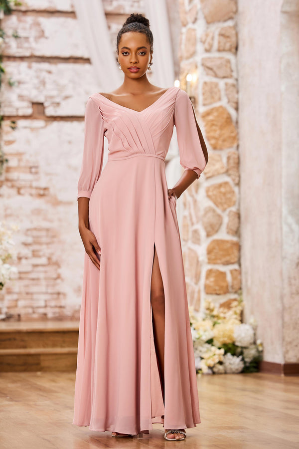 D Honneur Robe Longue Rose Poudre Ceremonie Robe Demoiselle Robe