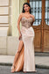 Robe Longue à Bretelles Spaghetti avec Haut Corset Transparent