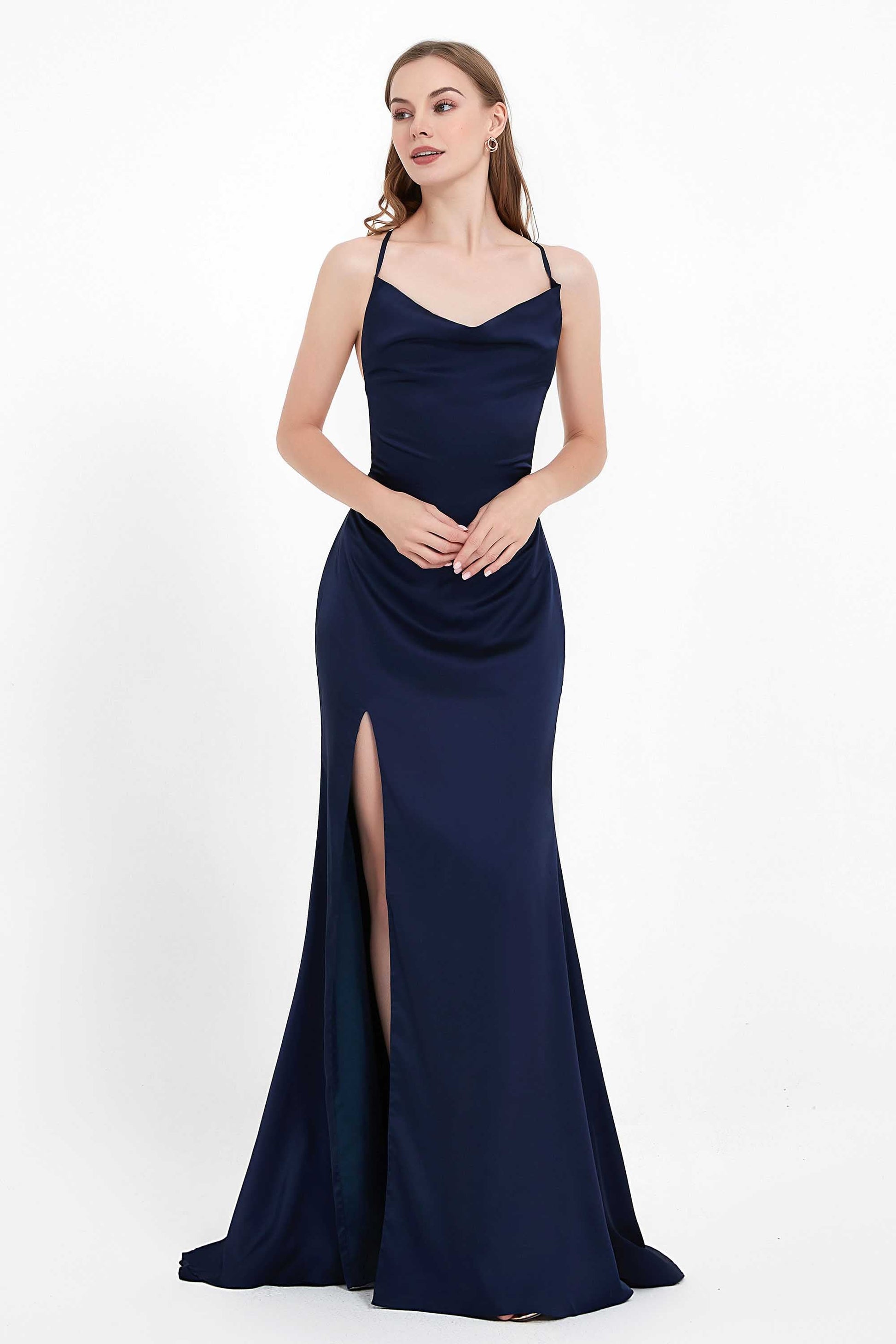 Robe De Soirée Longue Élégante Berylove - Avec Fente, Manches, Taille Élastique - Gris-Bleu Pailleté, 3XL